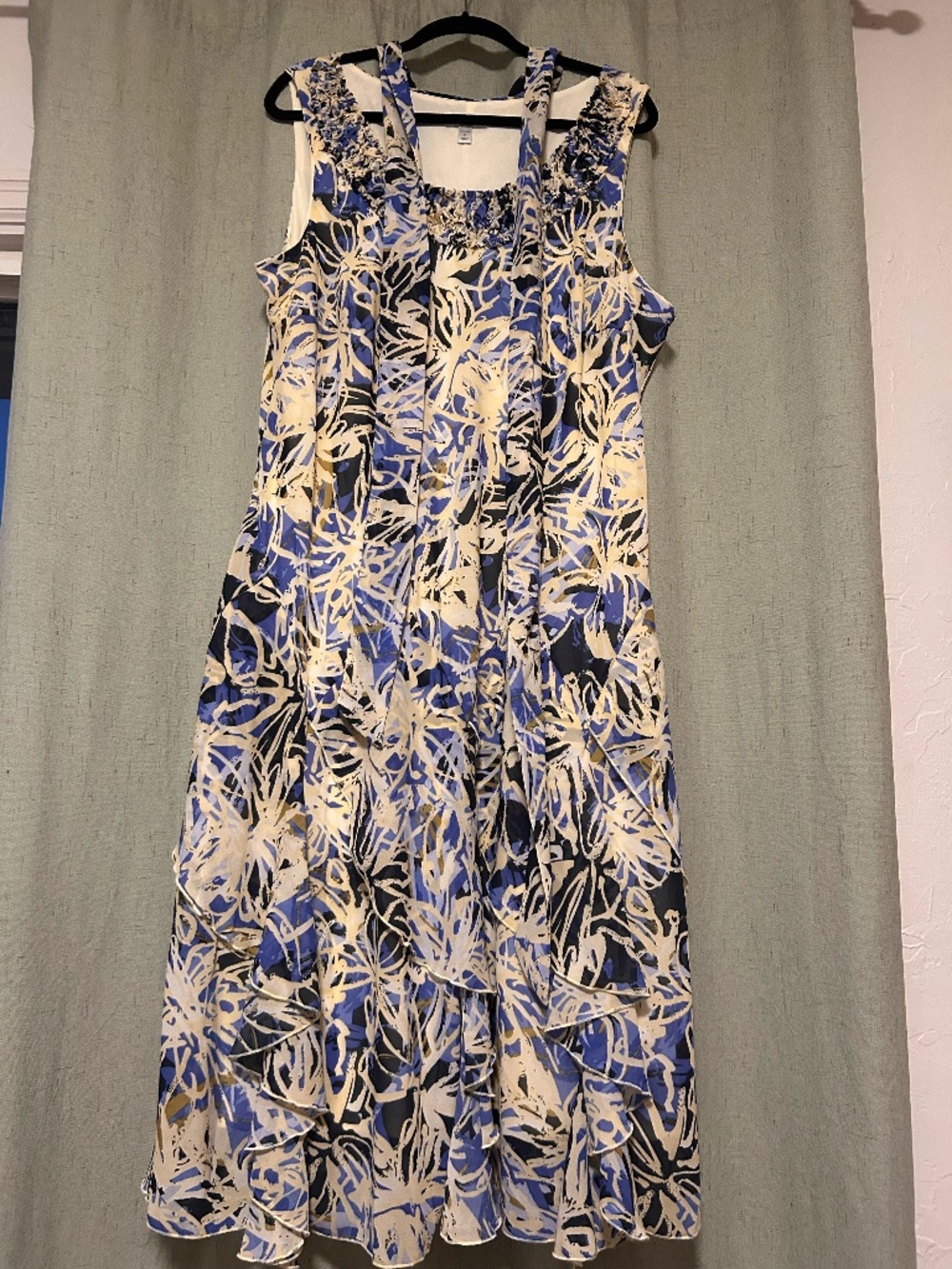 Womens, Cream & Blue, Floral, 20sz women's